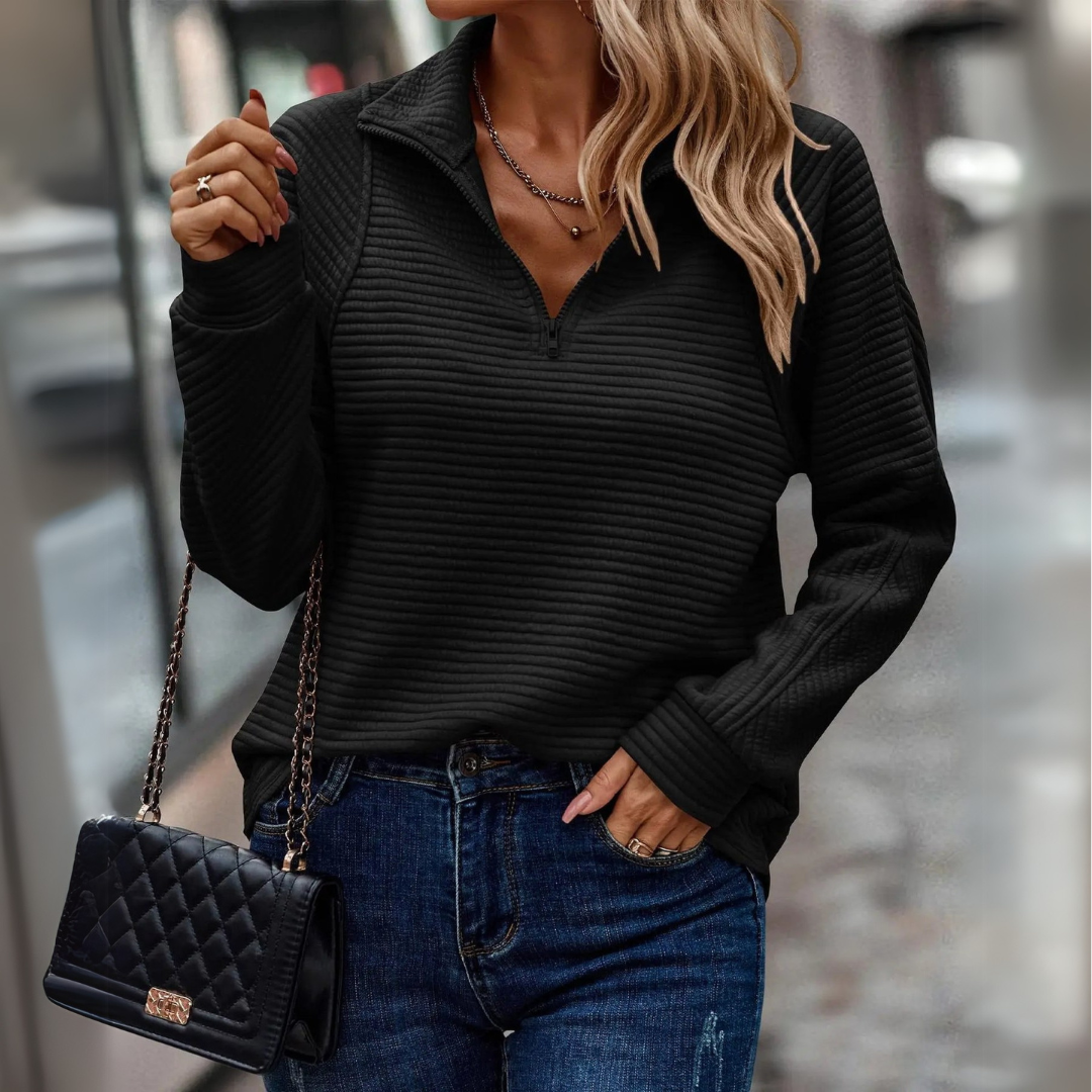 Half Zip Pullover | Ribbed Long Sleeve Top