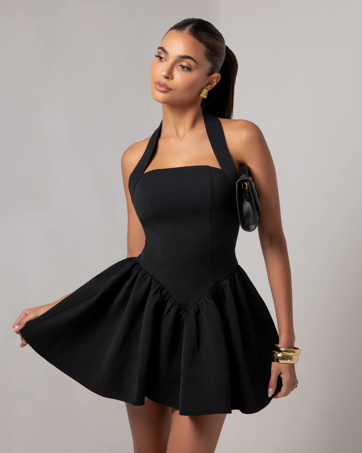 Halter Neck Mini Party Dress | Flared Skirt Fit