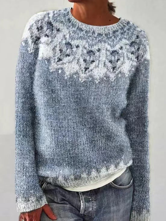 Knitted Pullover | Crew Neck with Striped Pattern