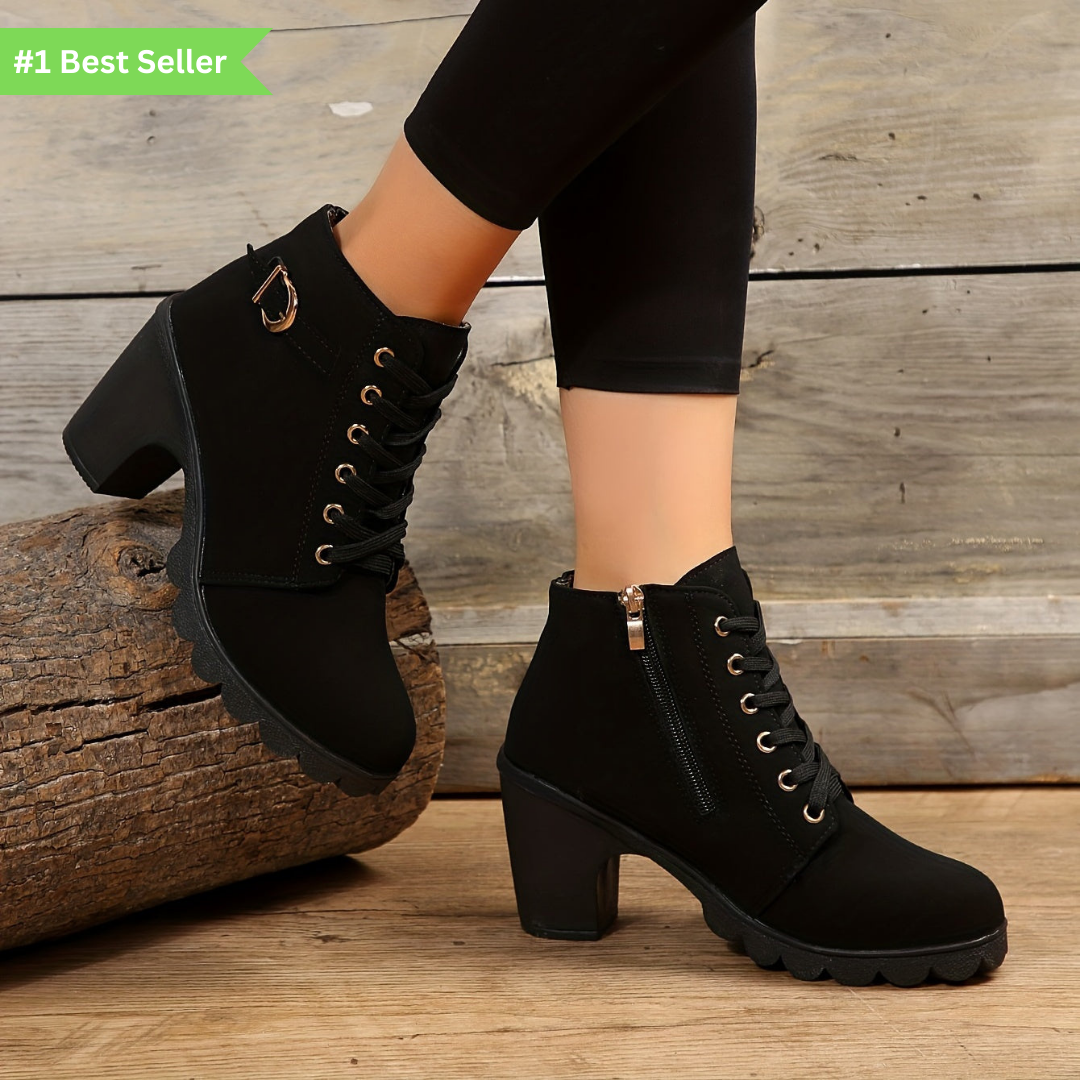 Ankle Boots - Block Heel Lace Up Design