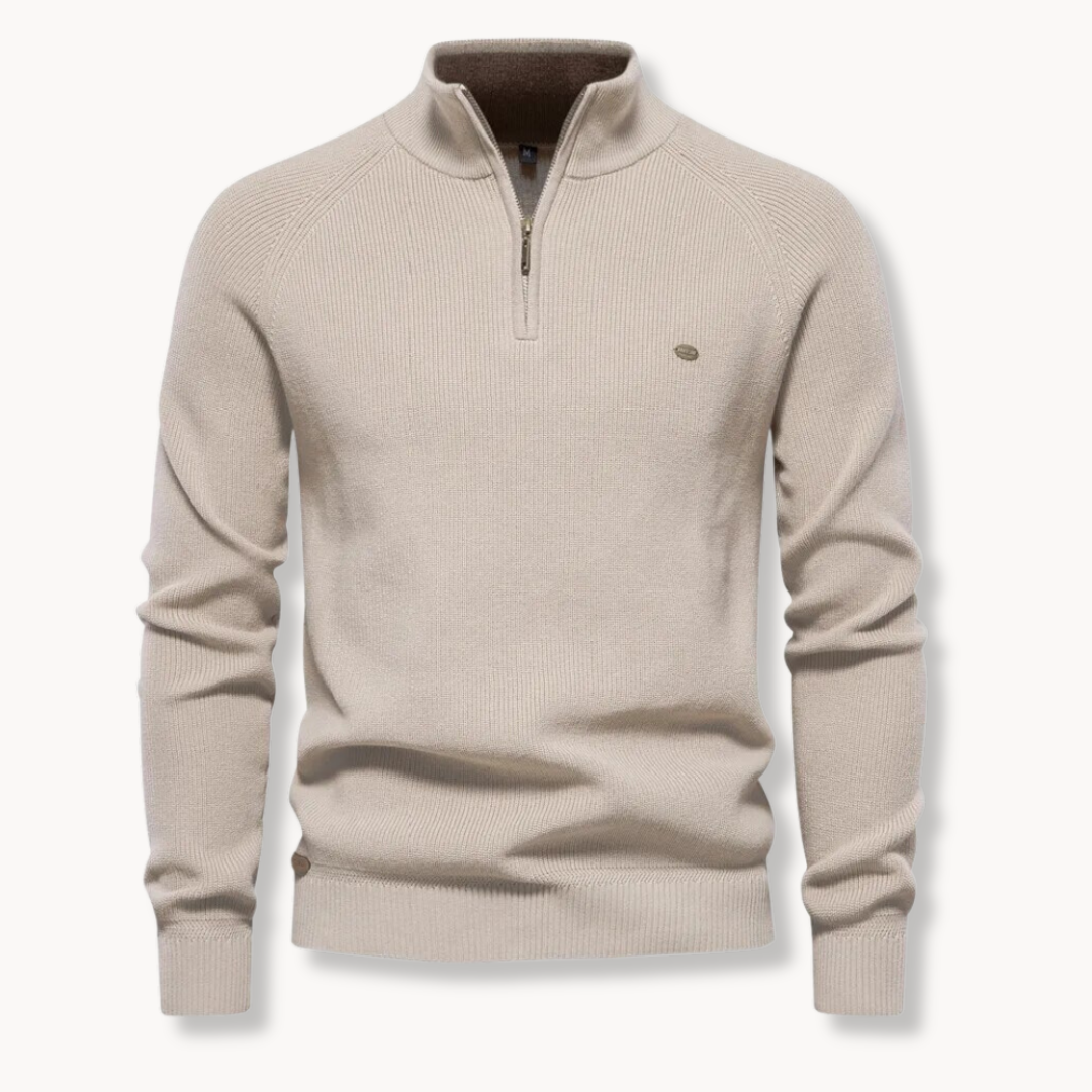 Half Zip Jumper - Rib Knit Stand Collar