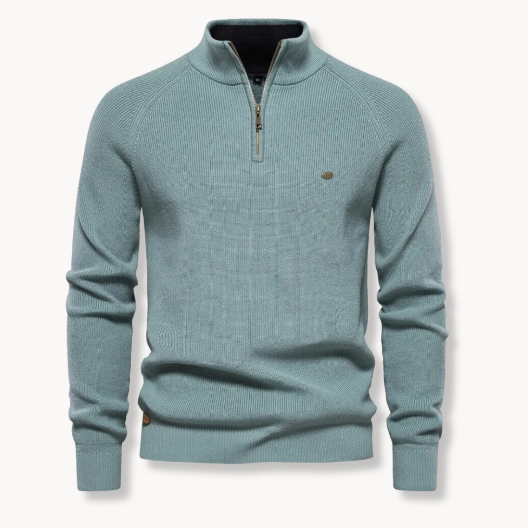Half Zip Jumper - Rib Knit Stand Collar