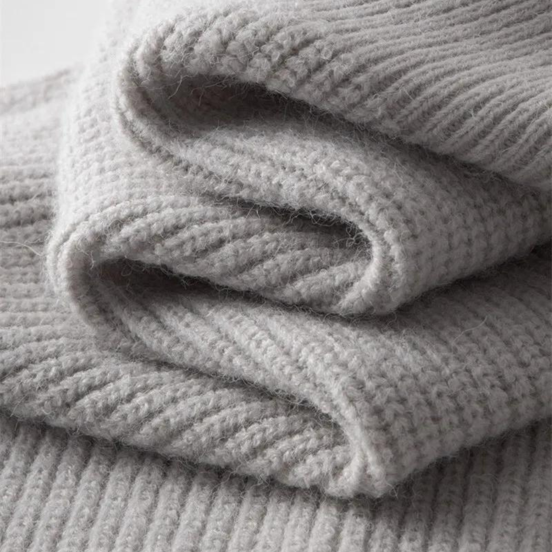 Full Zip Knit Jacket - Ribbed Texture High Collar