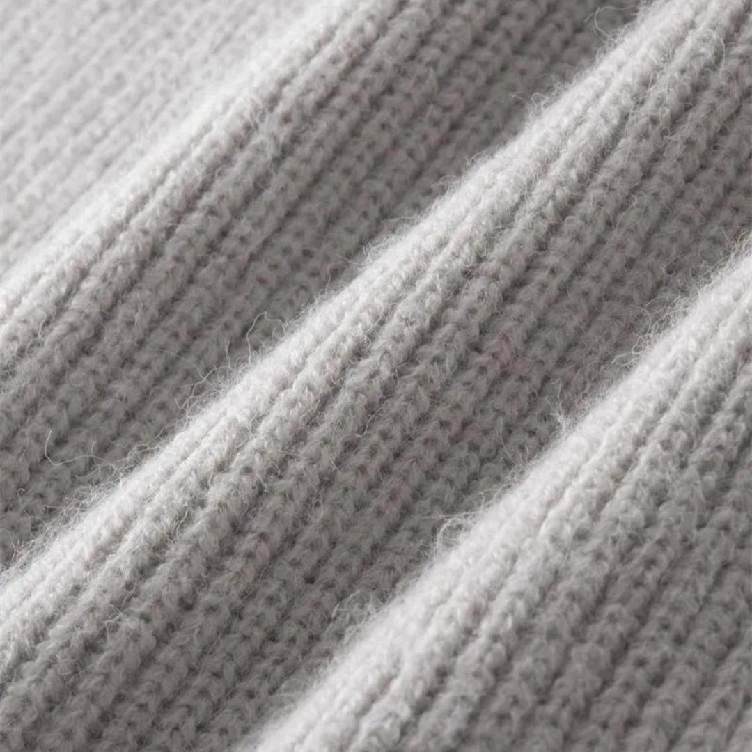 Full Zip Knit Jacket - Ribbed Texture High Collar