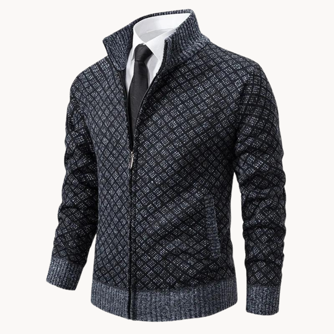Zip Up Knitted Cardigan - Smart Fit with High Collar