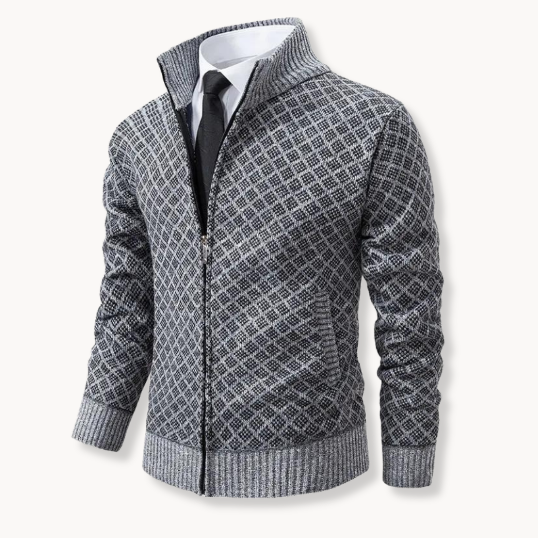 Zip Up Knitted Cardigan - Smart Fit with High Collar