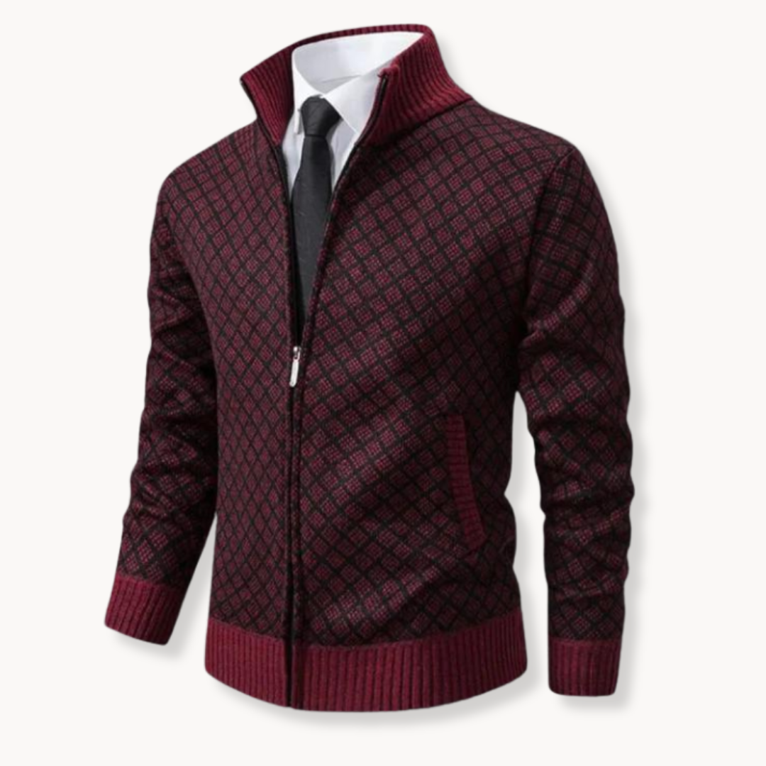 Zip Up Knitted Cardigan - Smart Fit with High Collar