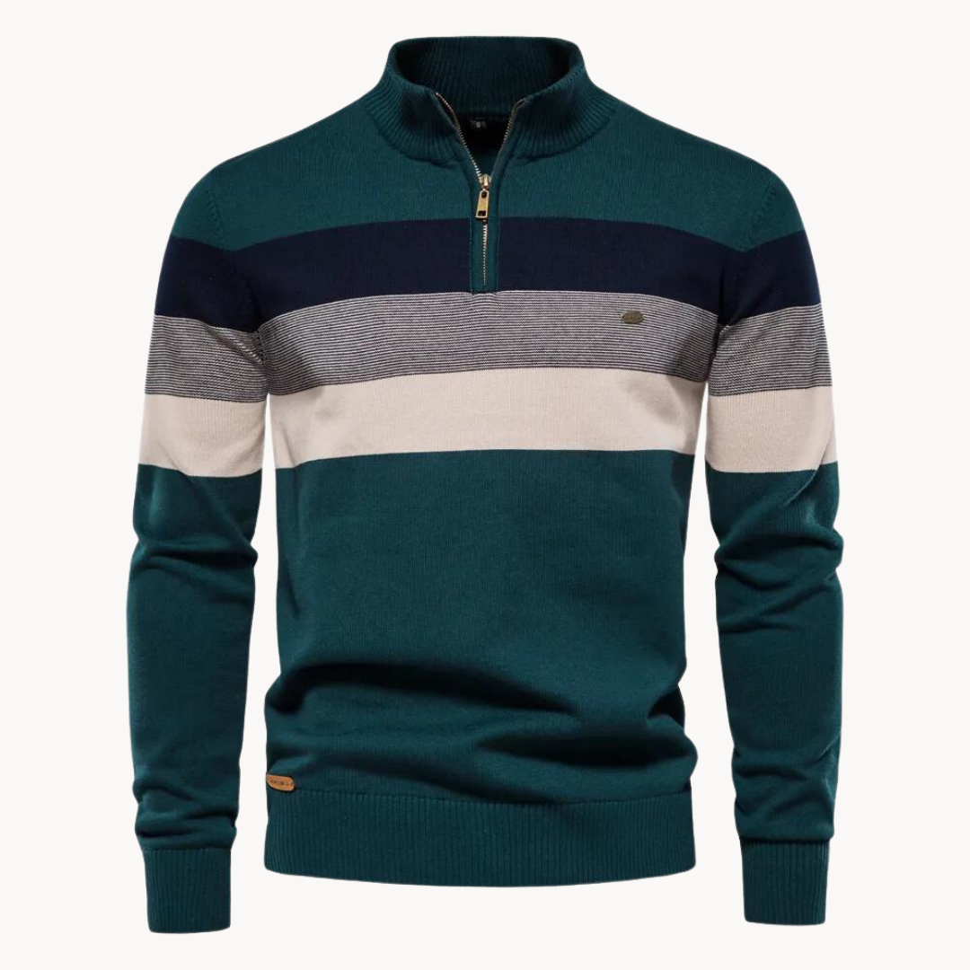 Half Zip Knitted Jumper - Striped Classic Fit Pullover