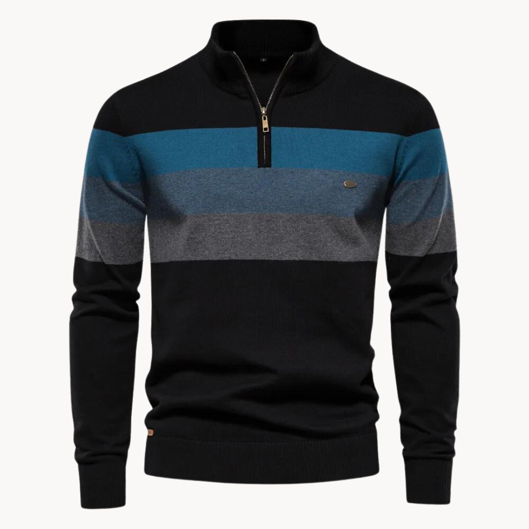 Half Zip Knitted Jumper - Striped Classic Fit Pullover
