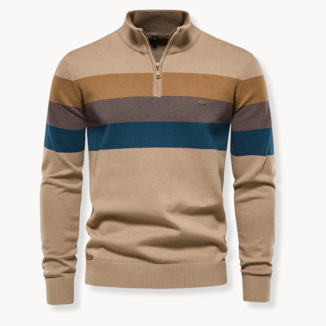 Half Zip Knitted Jumper - Striped Classic Fit Pullover
