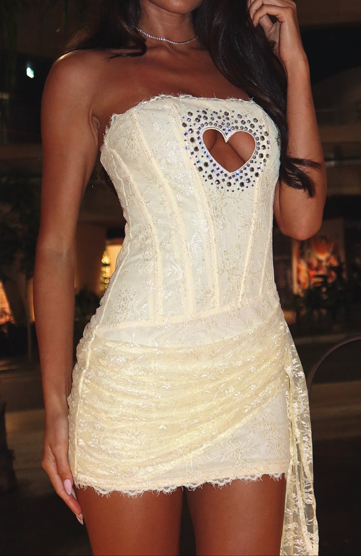 Women’s Strapless Corset Mini Dress With Heart Cutout