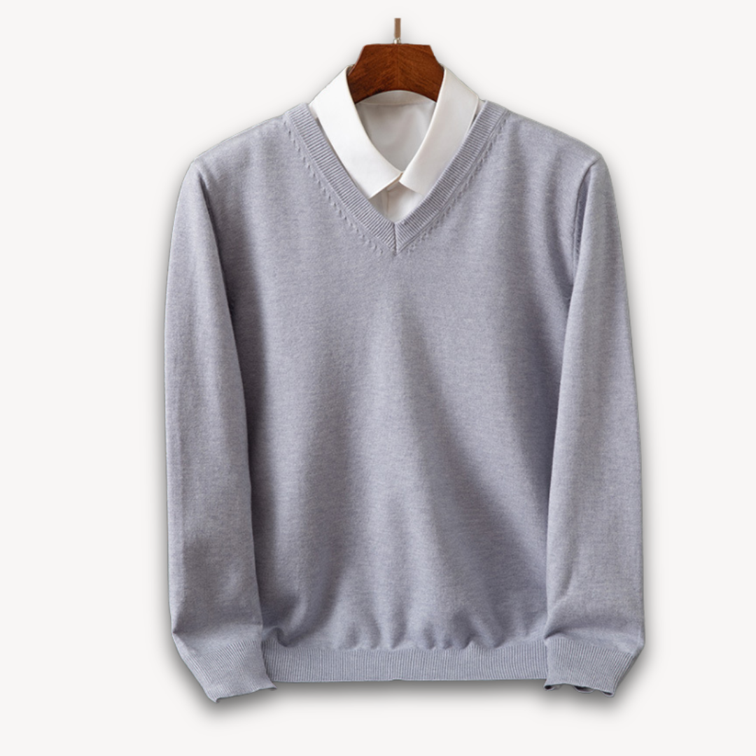 V Neck Pullover Jumper - Slim Fit Layered Collar Look