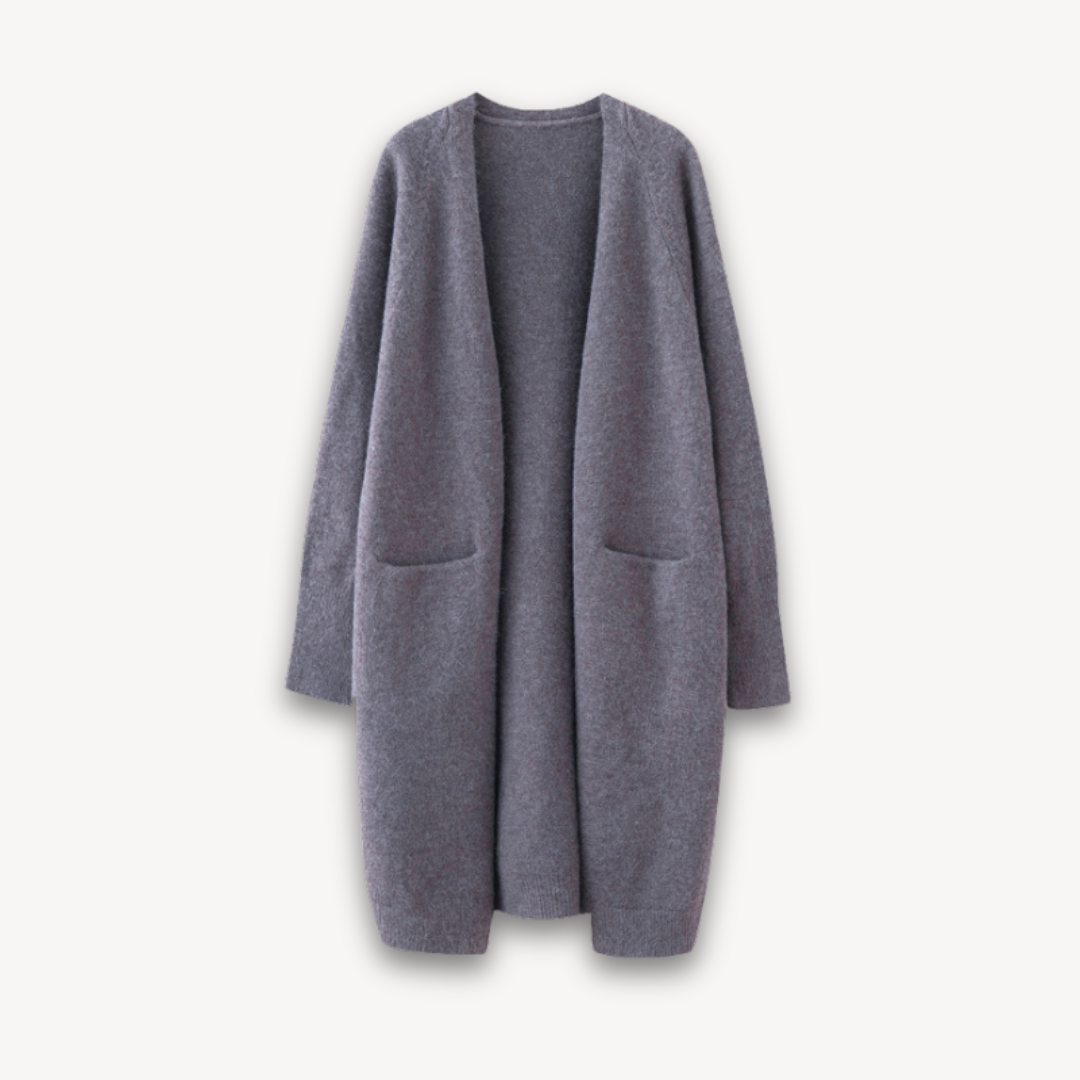 Long Knit Cardigan - Open Front with Pockets