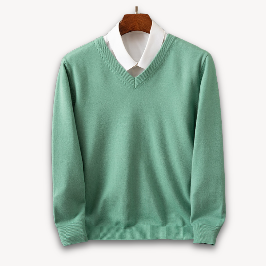 V Neck Pullover Jumper - Slim Fit Layered Collar Look
