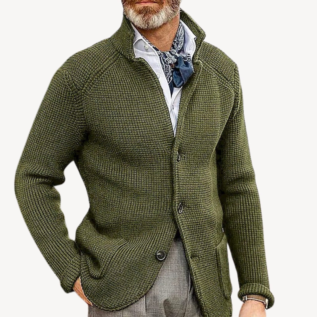 Knit Cardigan - Button Front with Structured Collar