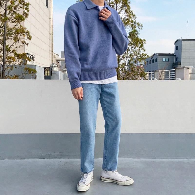 Polo Neck Knitted Jumper - Relaxed Fit Pullover