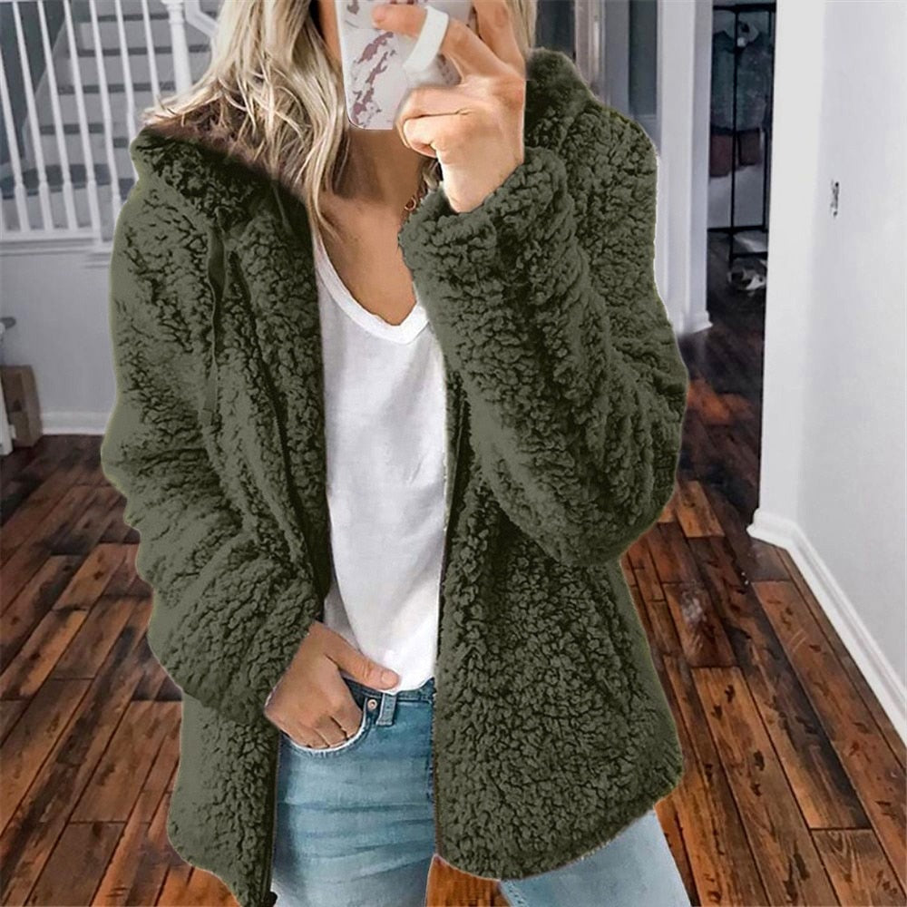 Teddy Hoodie Jacket - Zip Front with Hood