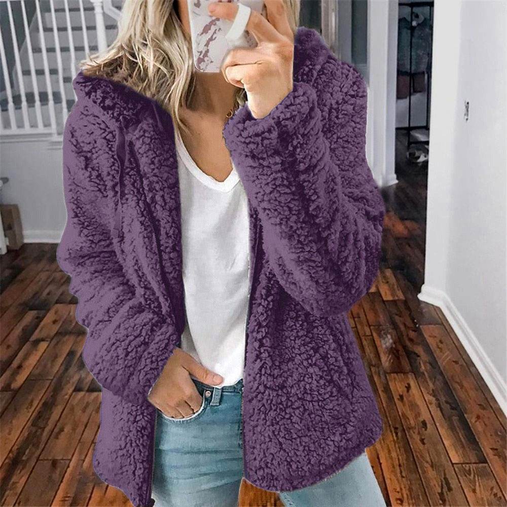 Teddy Hoodie Jacket - Zip Front with Hood