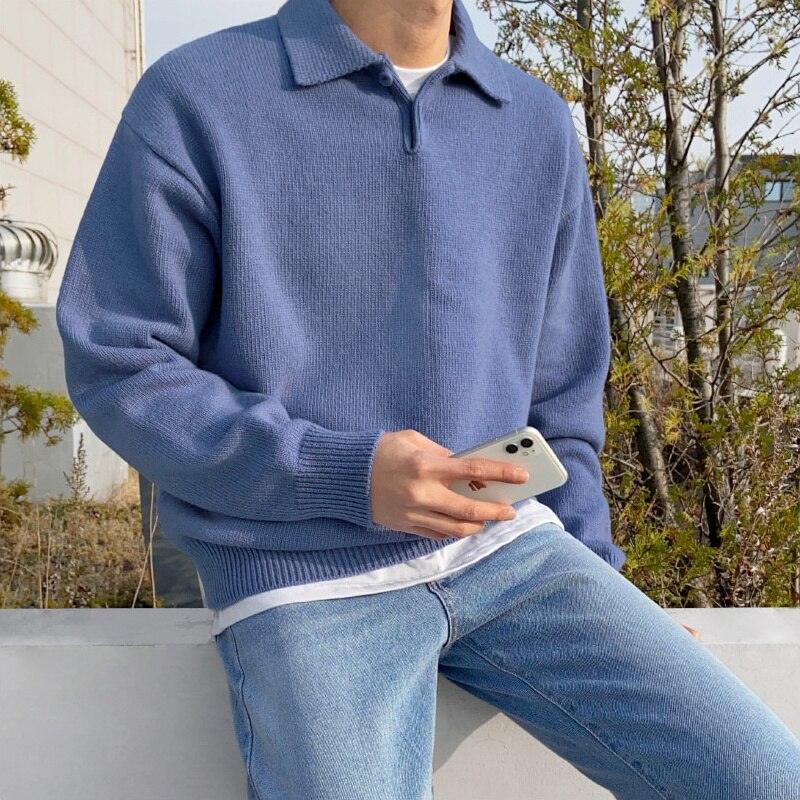 Polo Neck Knitted Jumper - Relaxed Fit Pullover