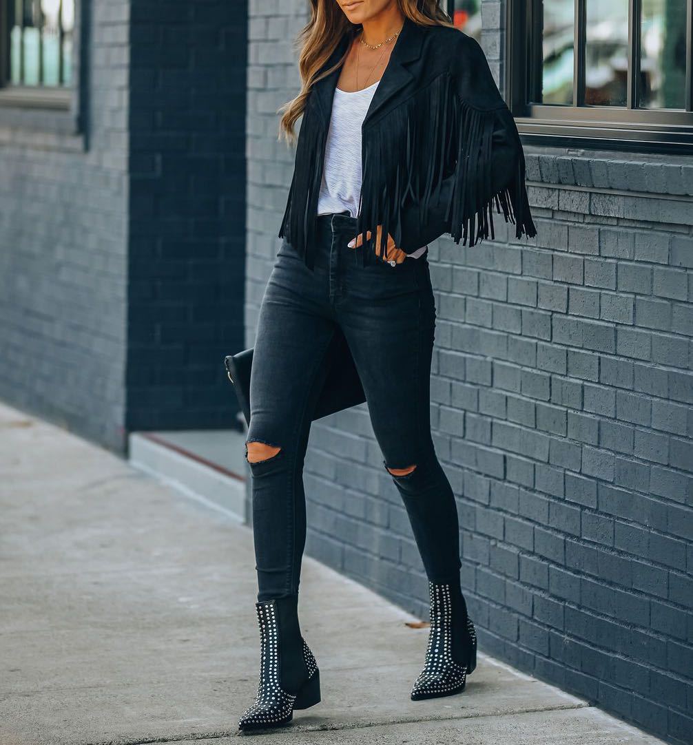 Fringe Jacket - Western Style with Lapel Collar