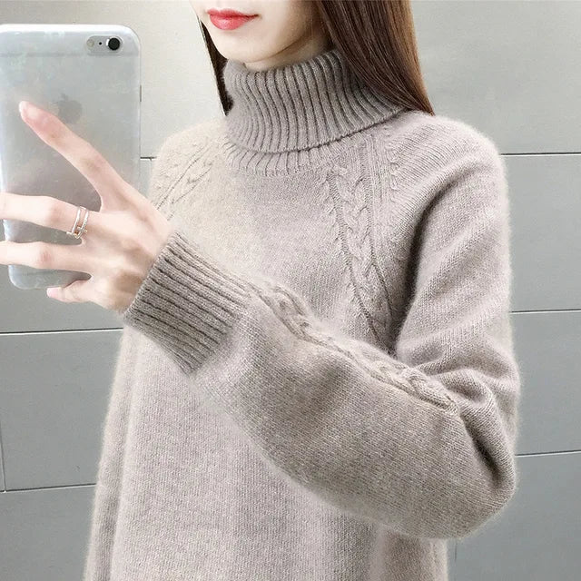 Turtleneck Knit Jumper - Slim Fit with Cable Detail
