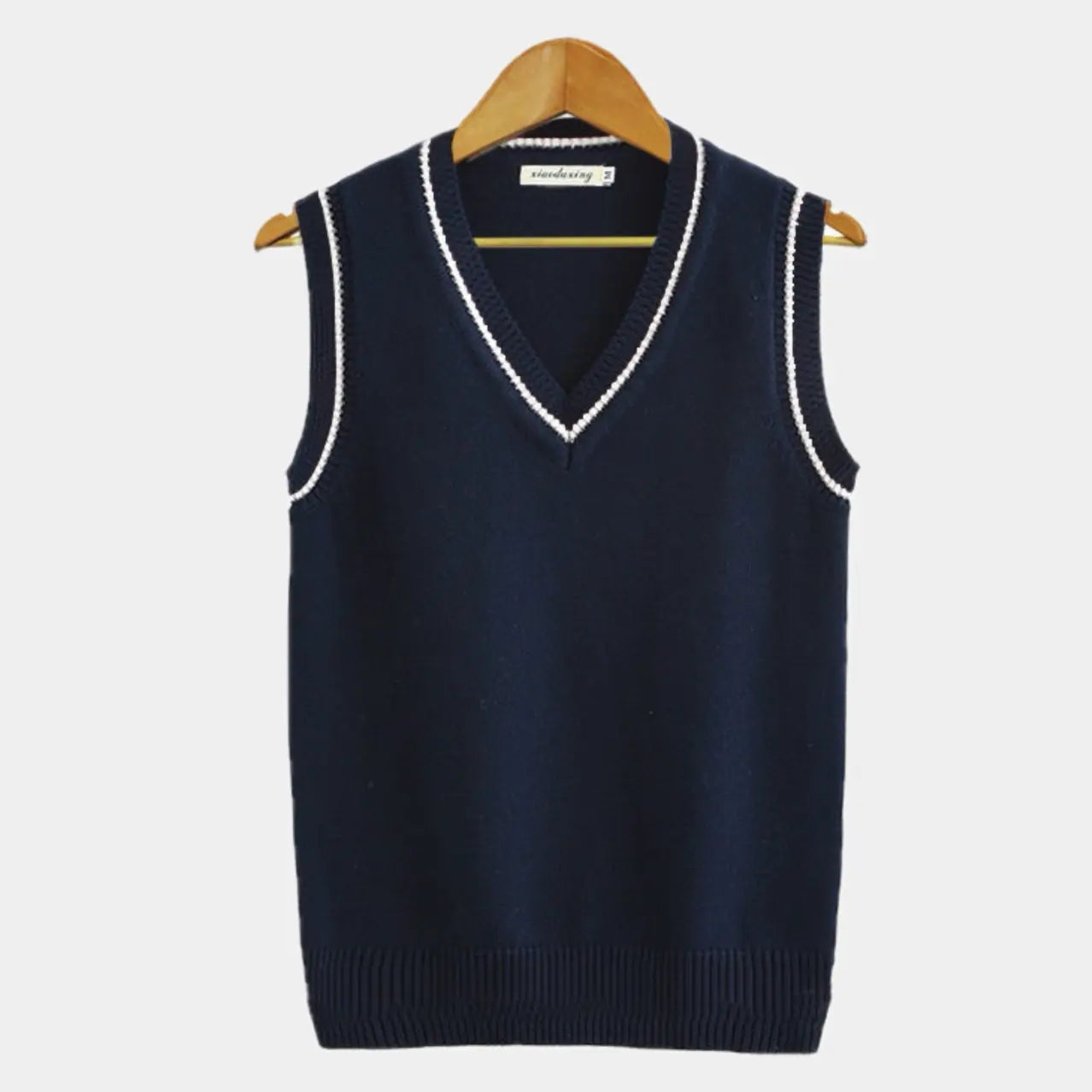 Knitted Sweater Vest - V Neck with Ribbed Trim