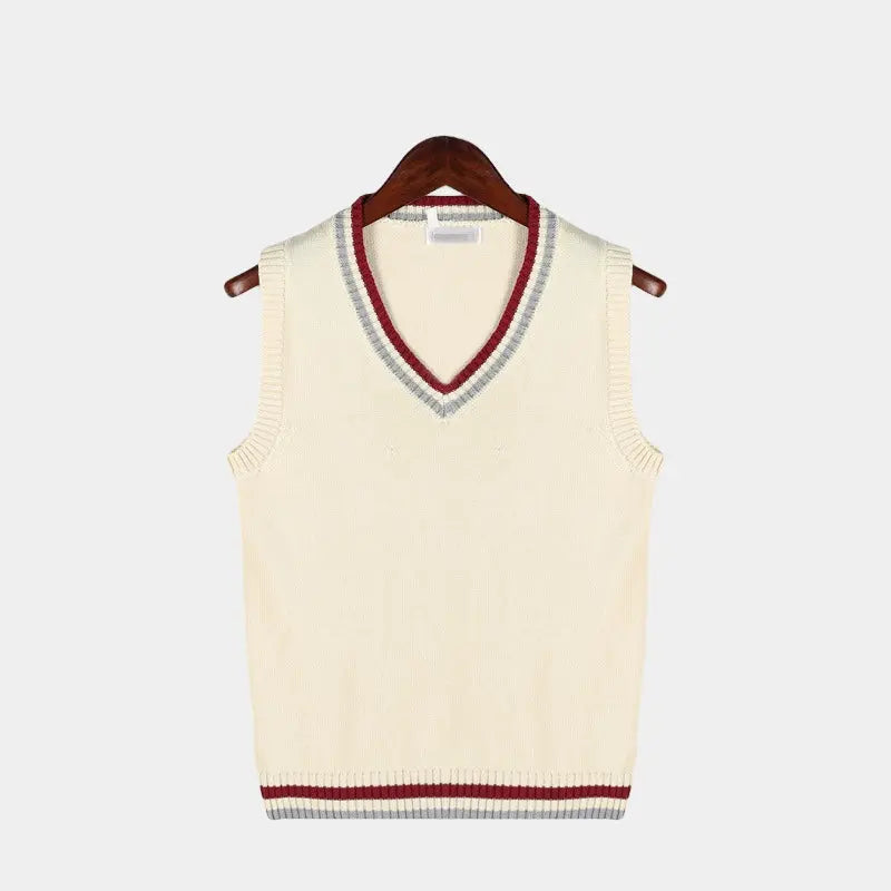 Knitted Sweater Vest - V Neck with Ribbed Trim