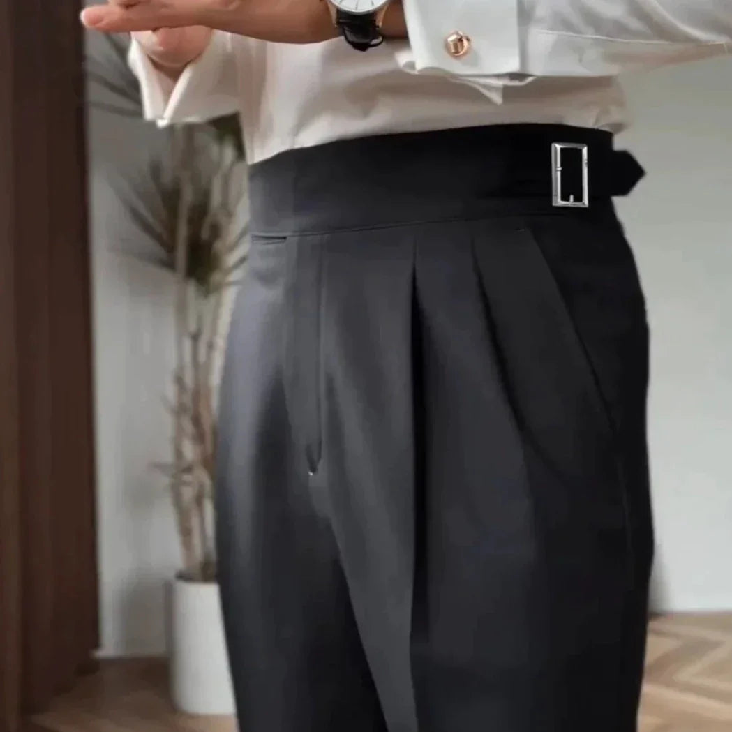 High Waist Formal Trousers | Tapered Fit with Pleats