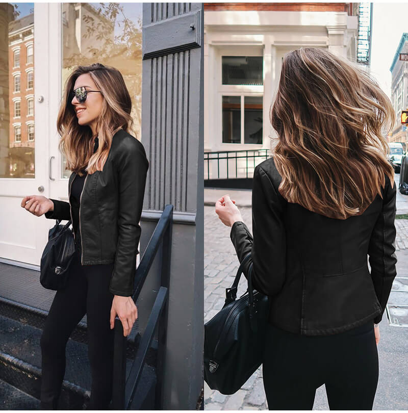 Fitted Biker Jacket - Zip Front Stand Collar