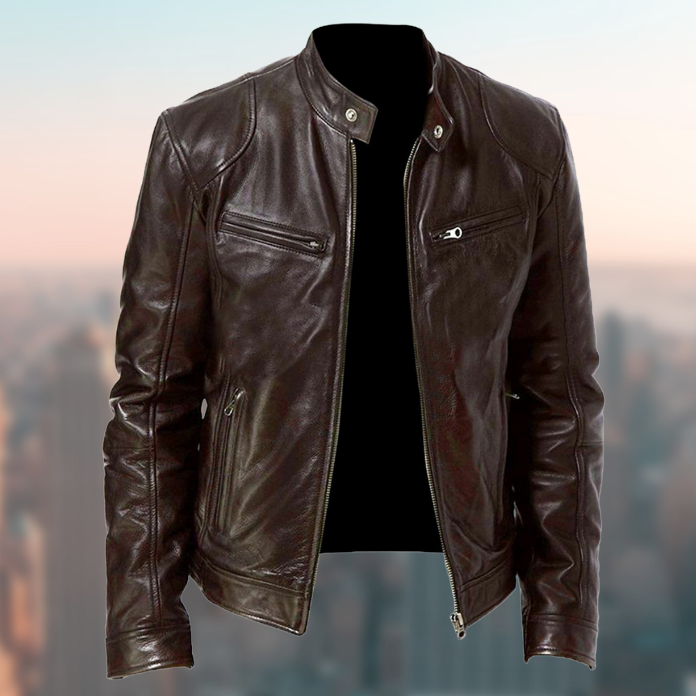 Men’s Biker Jacket | Stand Collar Zip Front