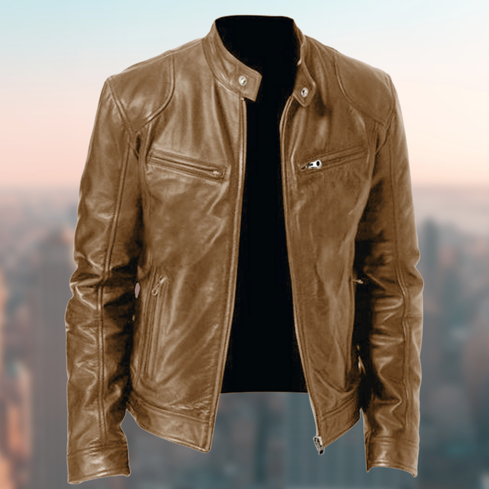 Men’s Biker Jacket | Stand Collar Zip Front