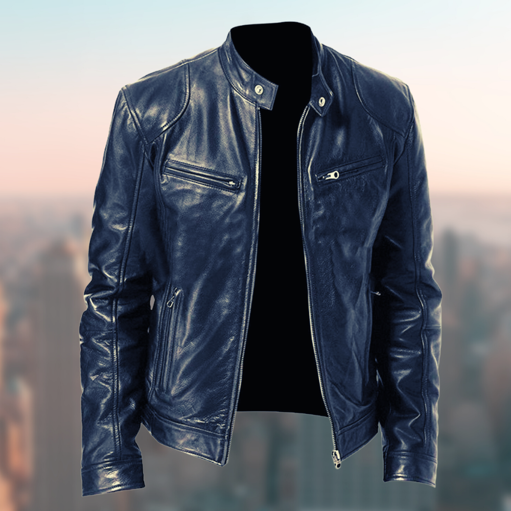 Men’s Biker Jacket | Stand Collar Zip Front