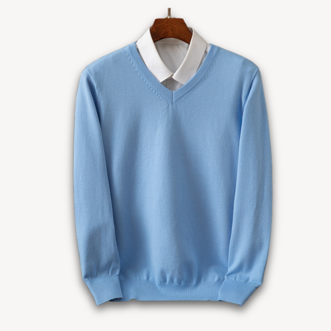 V Neck Pullover Jumper - Slim Fit Layered Collar Look
