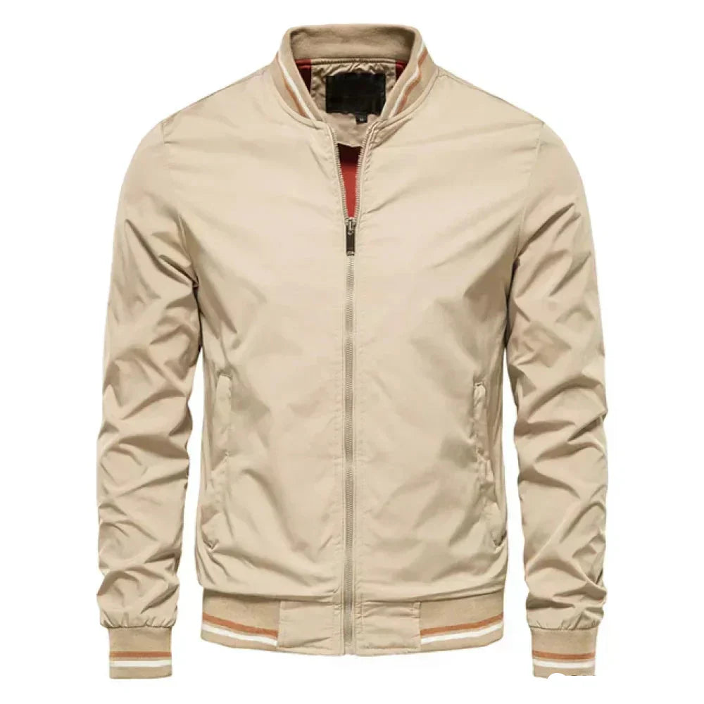 Bomber Jacket - Striped Trim Zip Front
