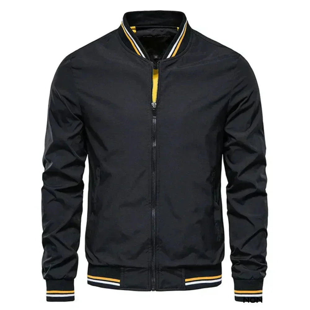 Bomber Jacket - Striped Trim Zip Front