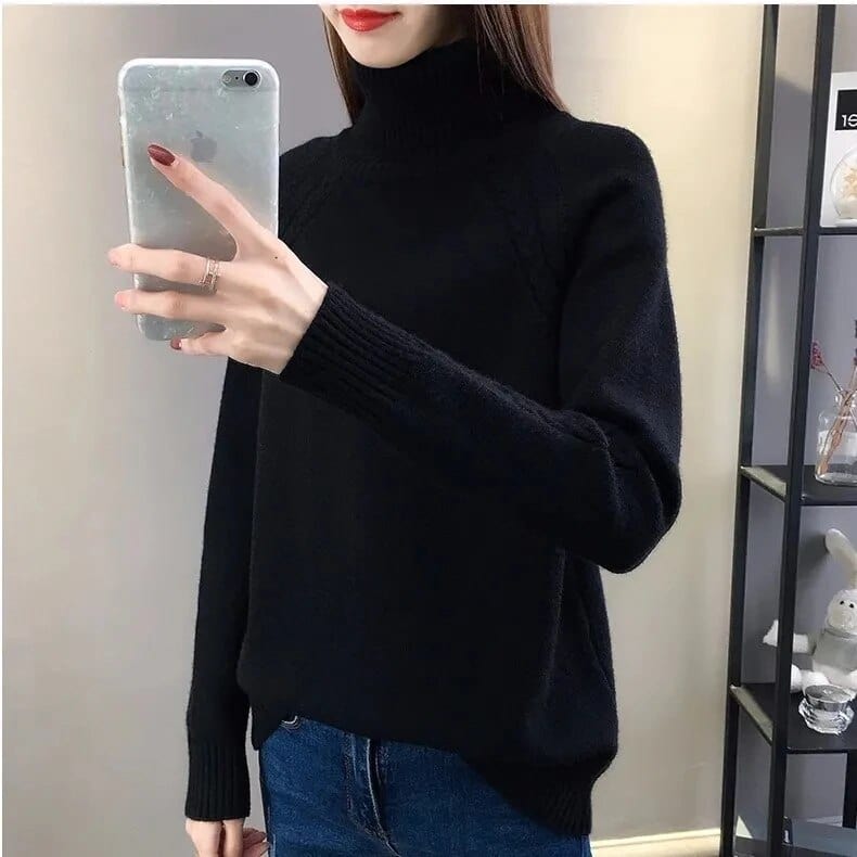 Turtleneck Knit Jumper - Slim Fit with Cable Detail