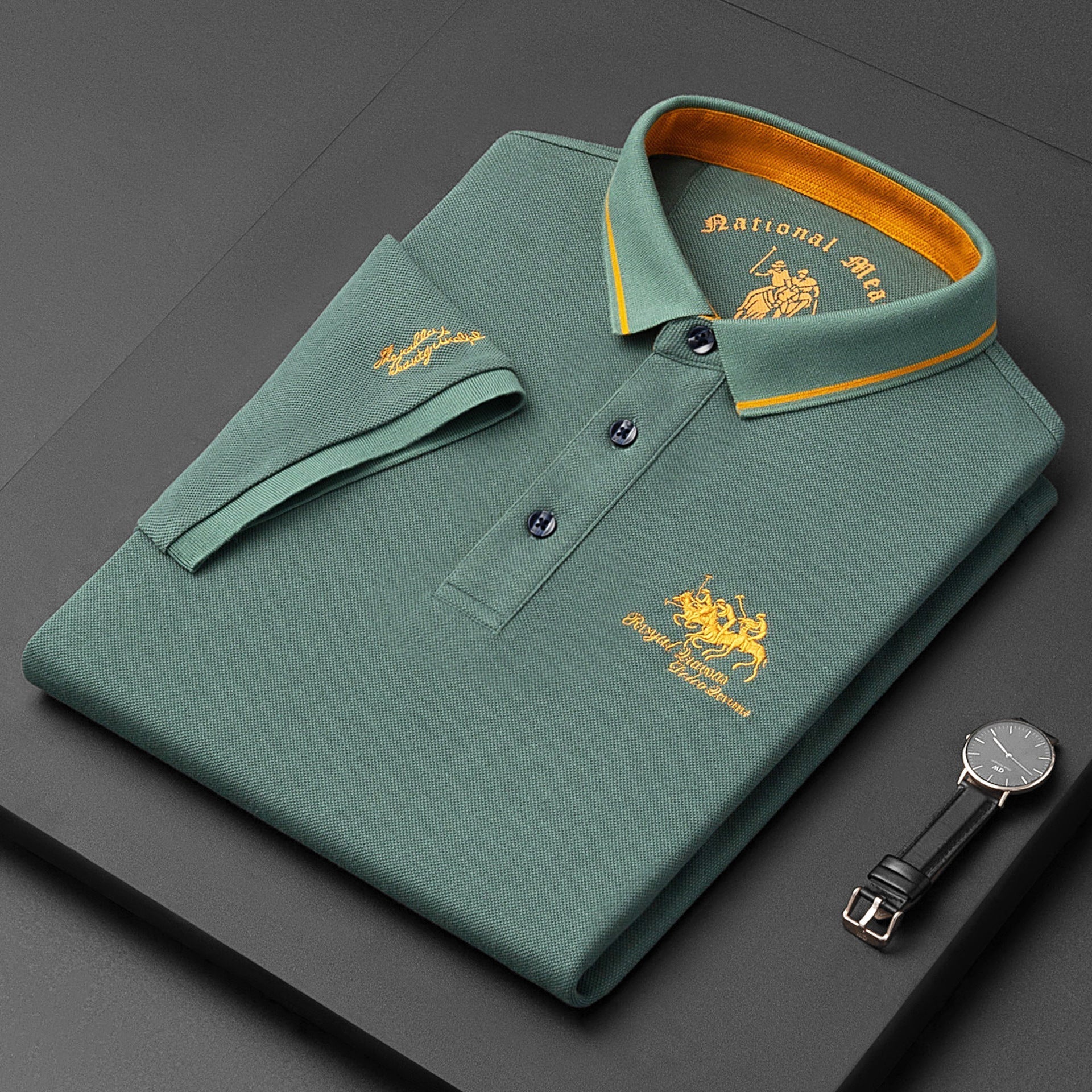 Short Sleeve Polo Shirt - Classic Fit with Button Neck