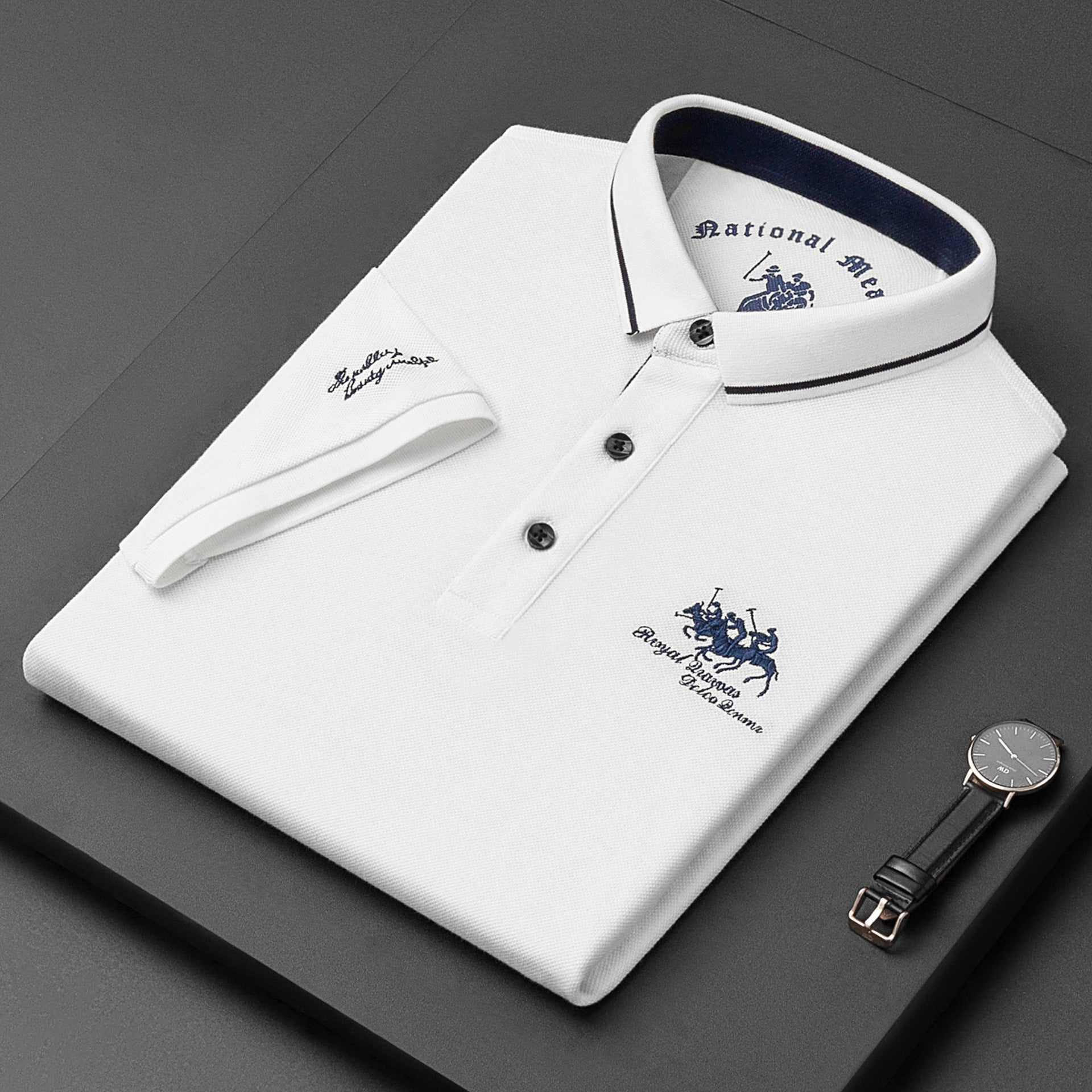 Short Sleeve Polo Shirt - Classic Fit with Button Neck