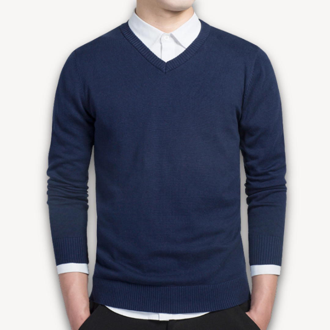 V Neck Pullover Jumper - Slim Fit Smart Casual Style