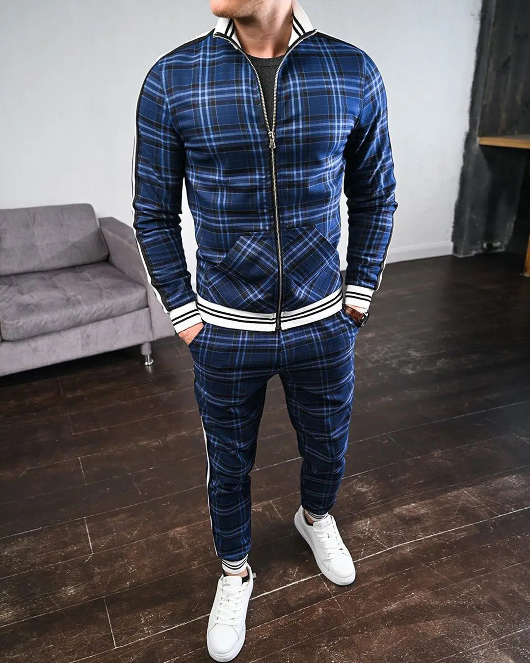 Zip Up Tracksuit Set - Slim Fit with Jacket and Joggers
