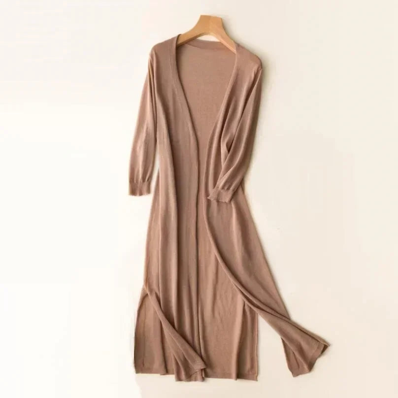Long Knit Cardigan - Open Front Design