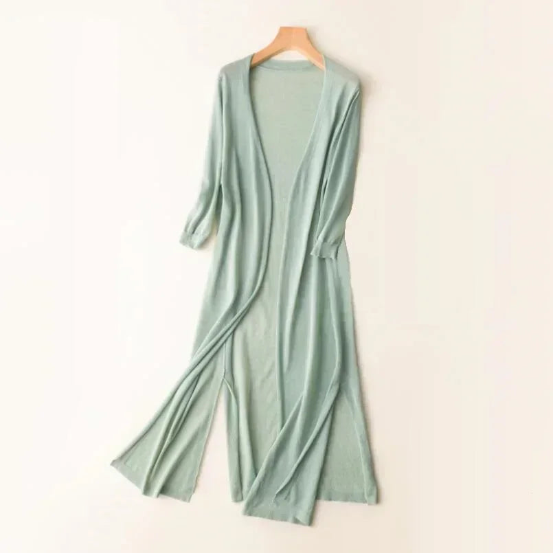 Long Knit Cardigan - Open Front Design