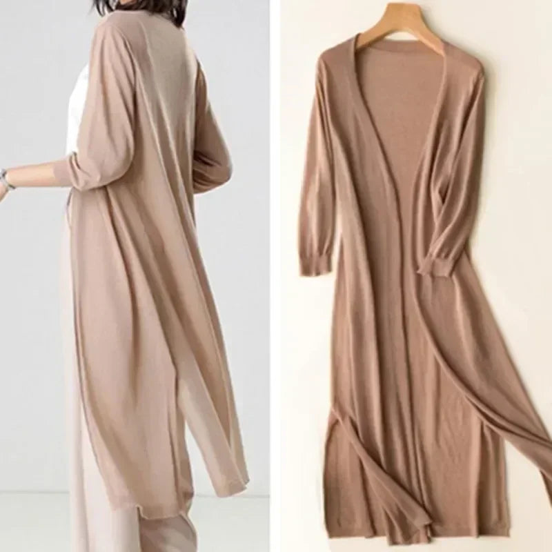Long Knit Cardigan - Open Front Design