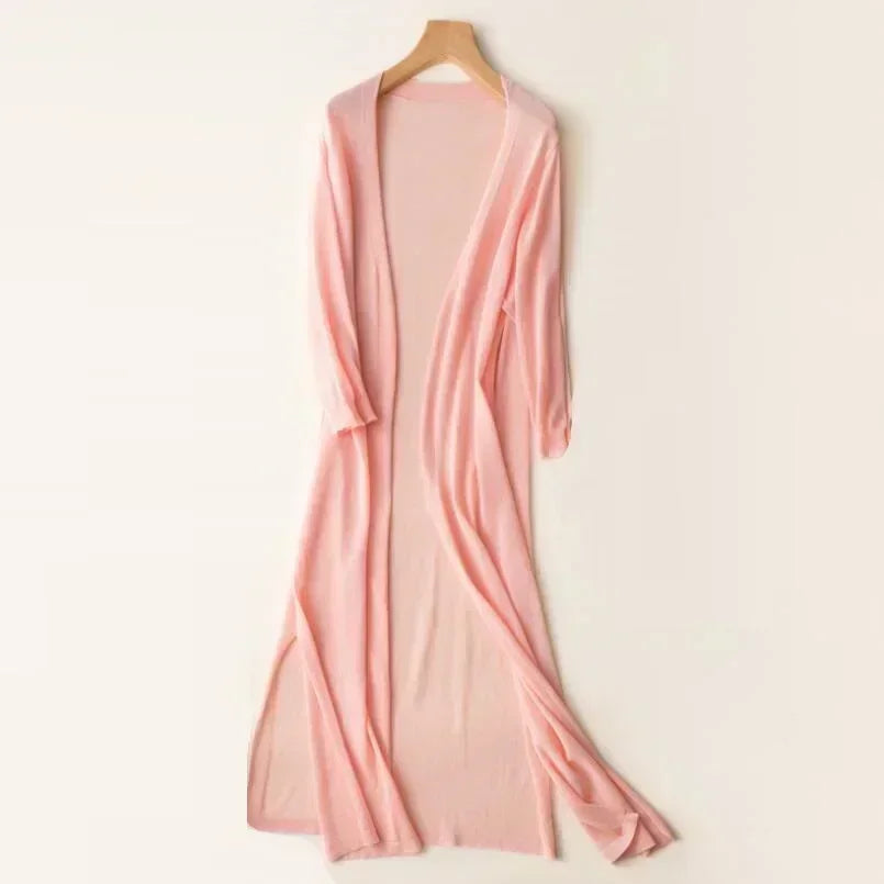 Long Knit Cardigan - Open Front Design