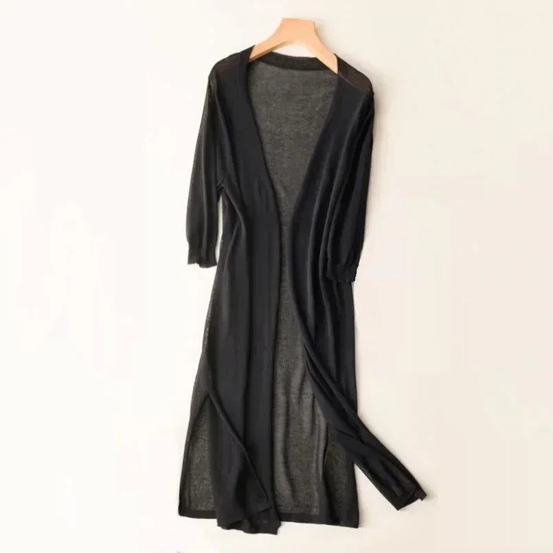 Long Knit Cardigan - Open Front Design