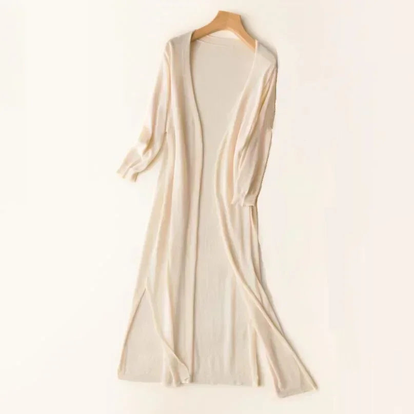 Long Knit Cardigan - Open Front Design