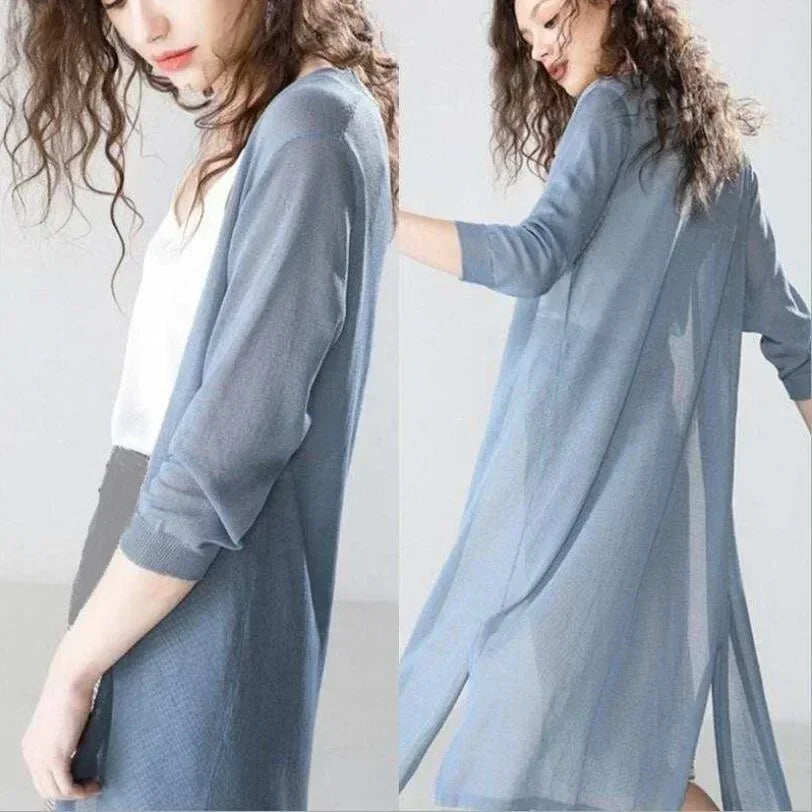 Long Knit Cardigan - Open Front Design