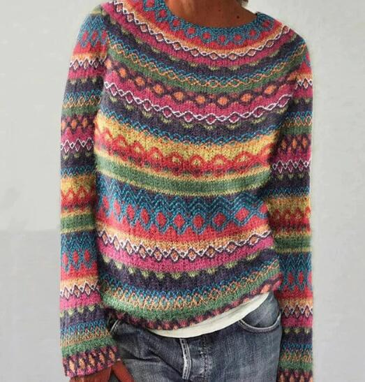 Knitted Pullover | Crew Neck with Striped Pattern