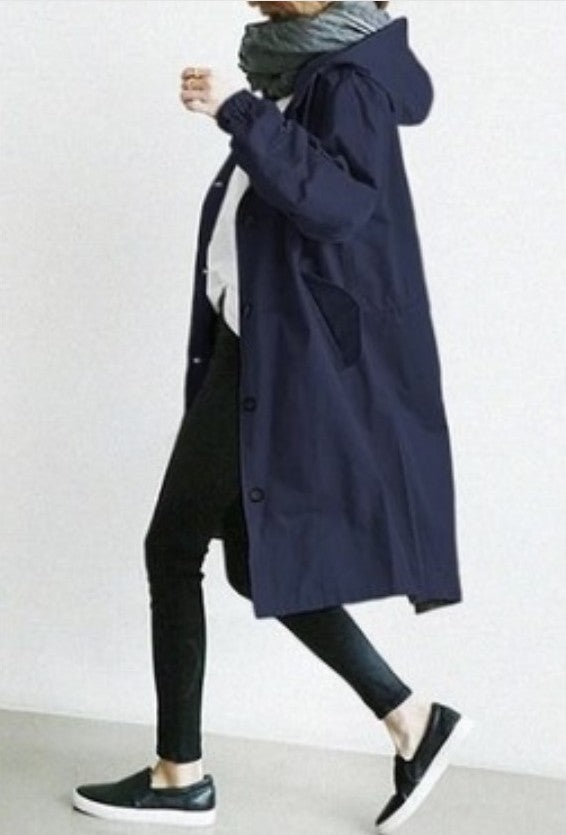 Rain Jacket - Hooded Relaxed Fit with Button Front