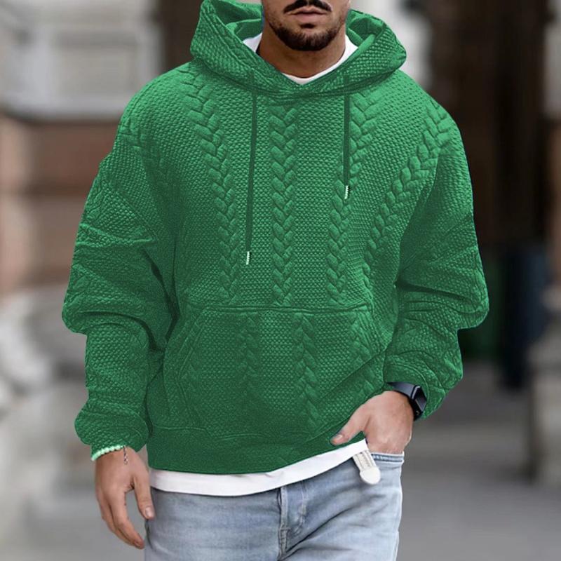 Pullover Hoodie - Cable Knit Pattern with Drawstring Hood